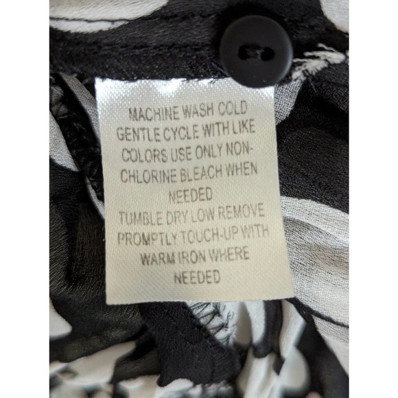 NWOT! SUNNY LEIGH! "SCRUNCHY" BLACK, TAN POLKA DOTS, RUFFLED BLOUSE, TOP! SZ L - Picture 4 of 6